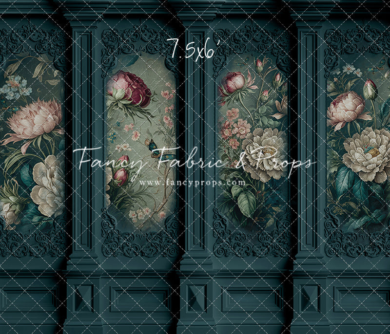 Teal Floral Victorian Wall - With Sweep Option