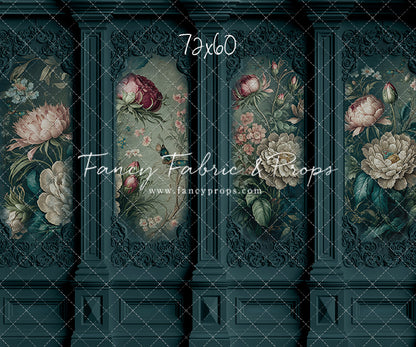 Teal Floral Victorian Wall - With Sweep Option