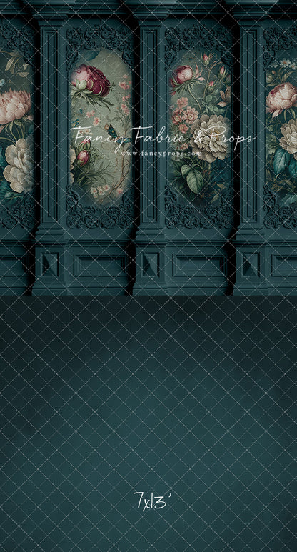 Teal Floral Victorian Wall - With Sweep Option