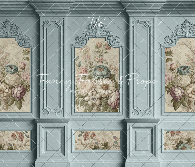 Light Blue Floral Victorian Wall - With Sweep Option