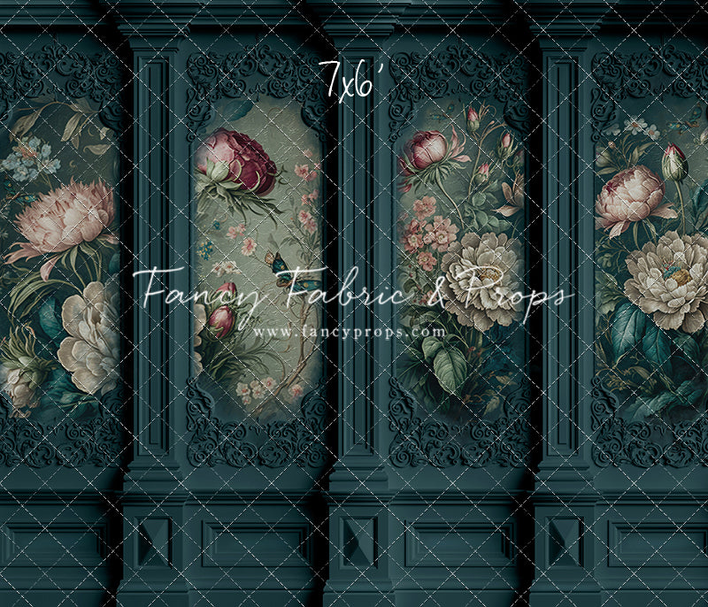 Teal Floral Victorian Wall - With Sweep Option