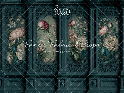 Teal Floral Victorian Wall - With Sweep Option