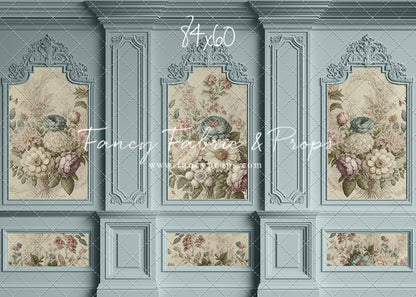 Light Blue Floral Victorian Wall - With Sweep Option