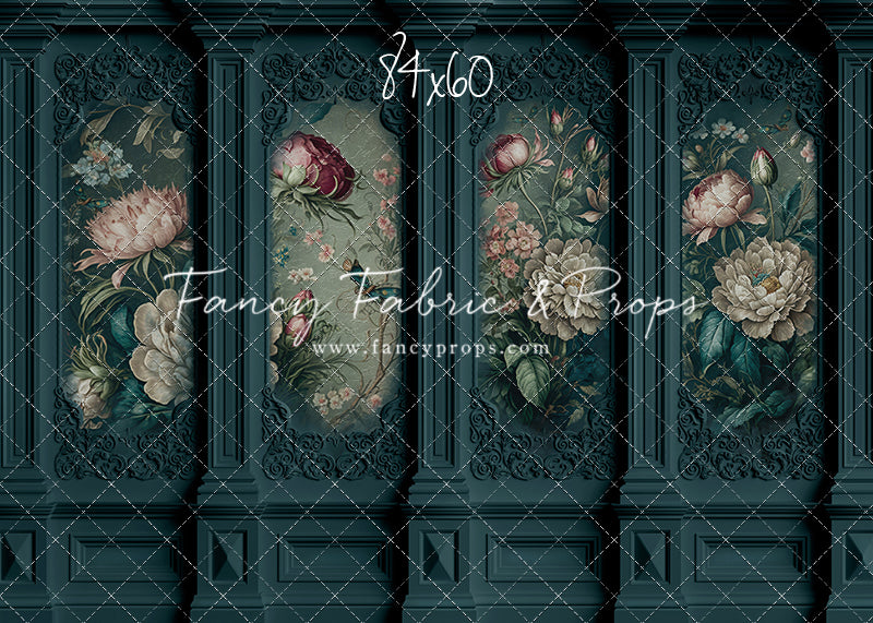 Teal Floral Victorian Wall - With Sweep Option
