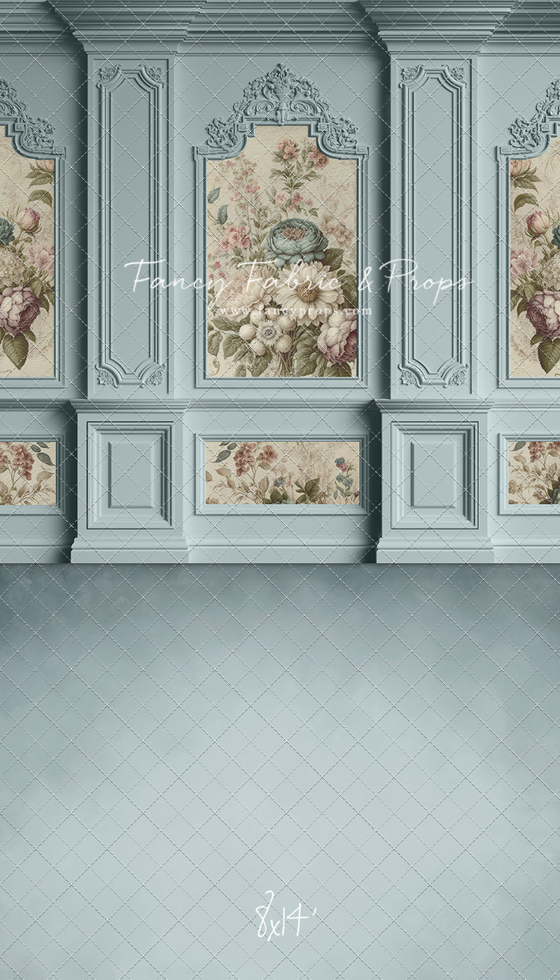 Light Blue Floral Victorian Wall - With Sweep Option