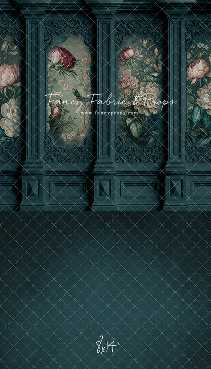 Teal Floral Victorian Wall - With Sweep Option