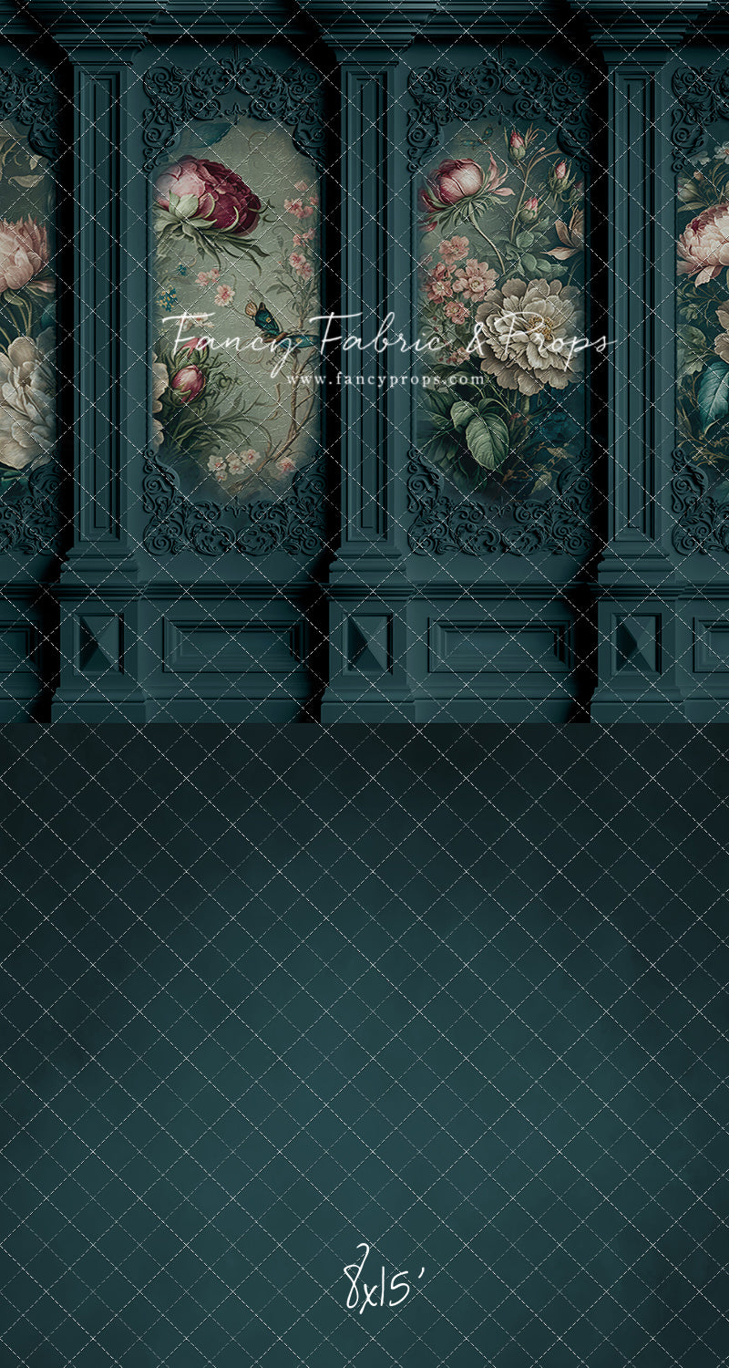 Teal Floral Victorian Wall - With Sweep Option