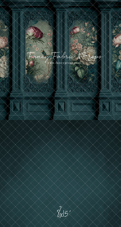 Teal Floral Victorian Wall - With Sweep Option