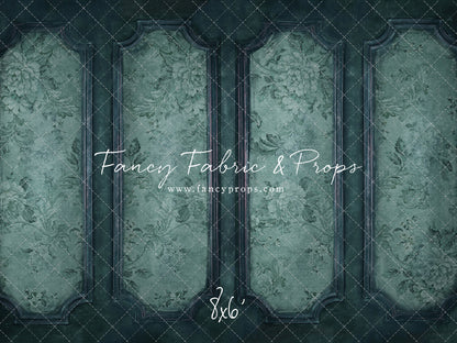 Teal Floral Wainscoting Wall