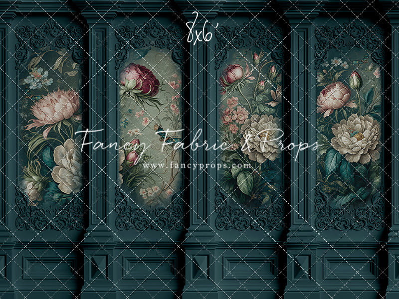 Teal Floral Victorian Wall - With Sweep Option