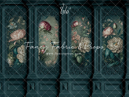 Teal Floral Victorian Wall - With Sweep Option