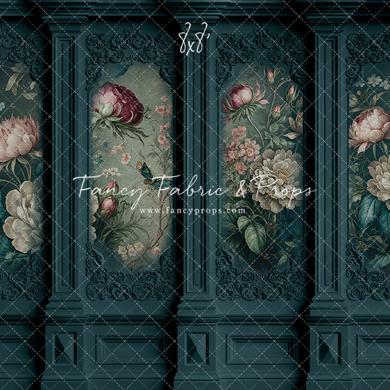 Teal Floral Victorian Wall - With Sweep Option