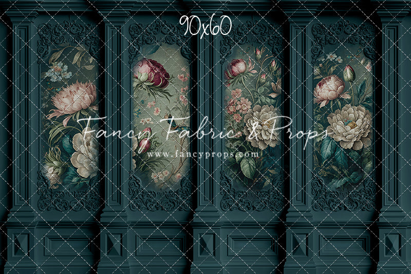 Teal Floral Victorian Wall - With Sweep Option