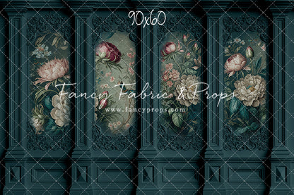 Teal Floral Victorian Wall - With Sweep Option