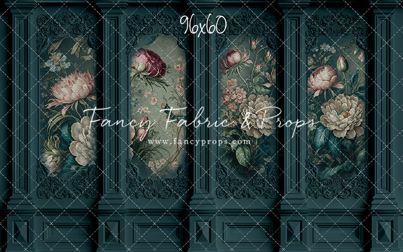Teal Floral Victorian Wall - With Sweep Option