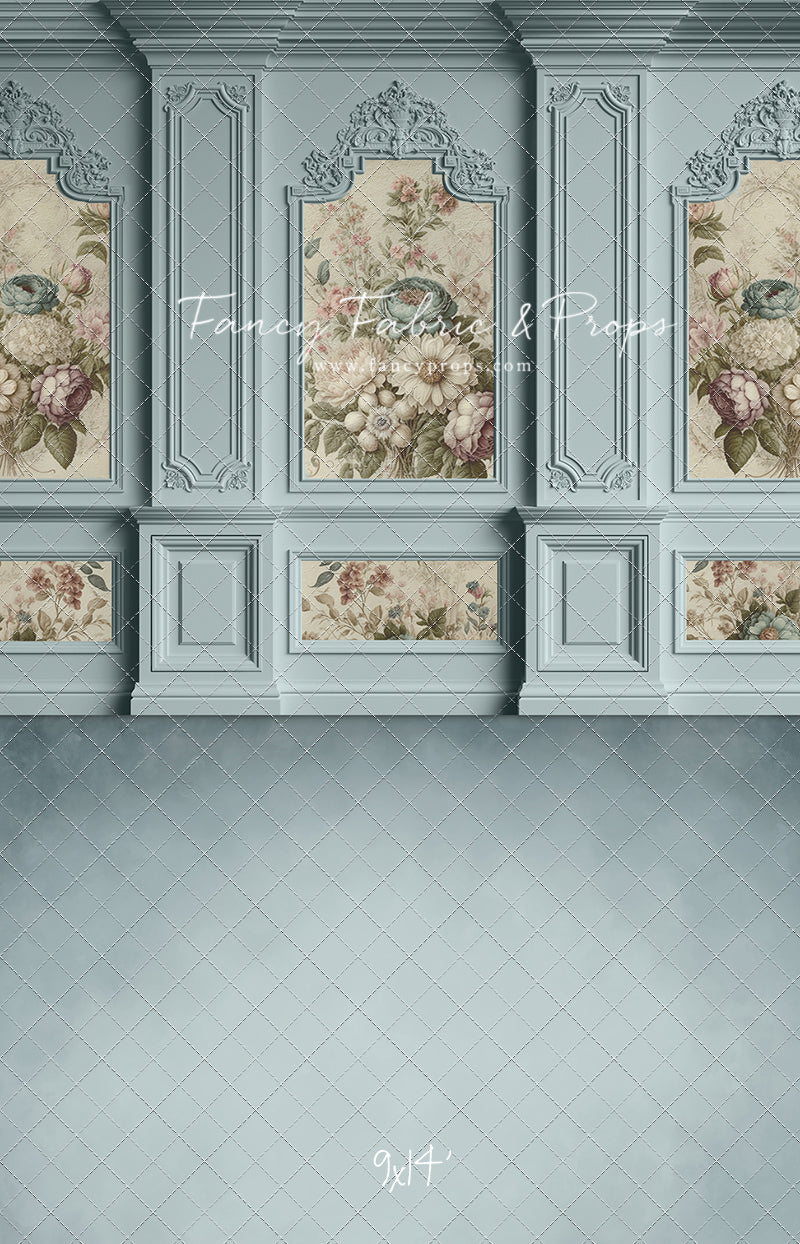 Light Blue Floral Victorian Wall - With Sweep Option