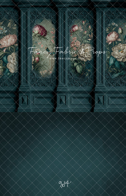Teal Floral Victorian Wall - With Sweep Option