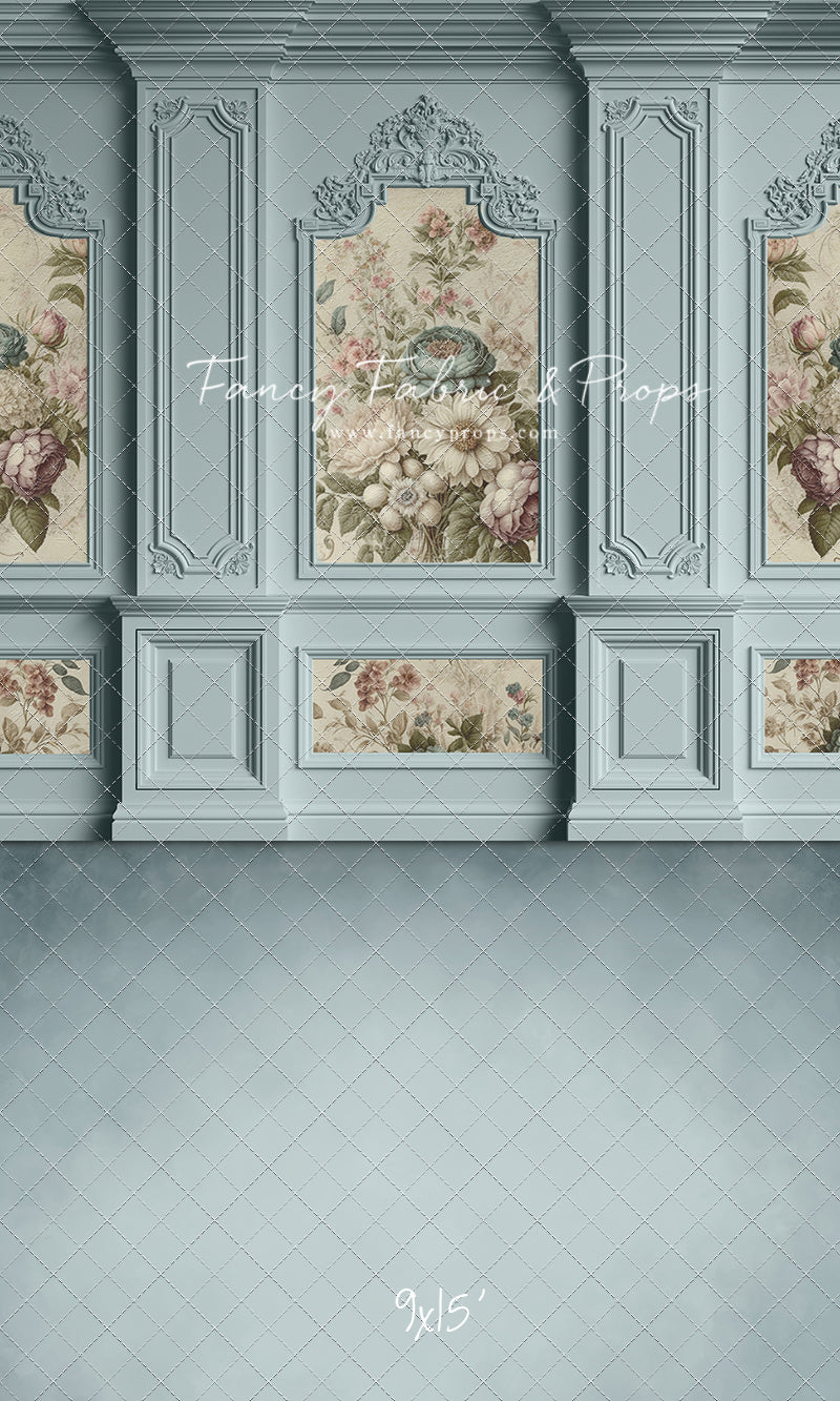 Light Blue Floral Victorian Wall - With Sweep Option