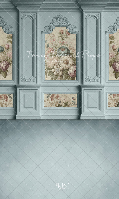 Light Blue Floral Victorian Wall - With Sweep Option