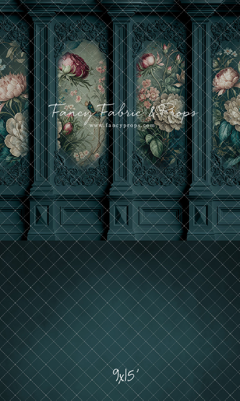 Teal Floral Victorian Wall - With Sweep Option