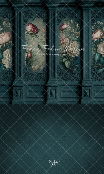Teal Floral Victorian Wall - With Sweep Option