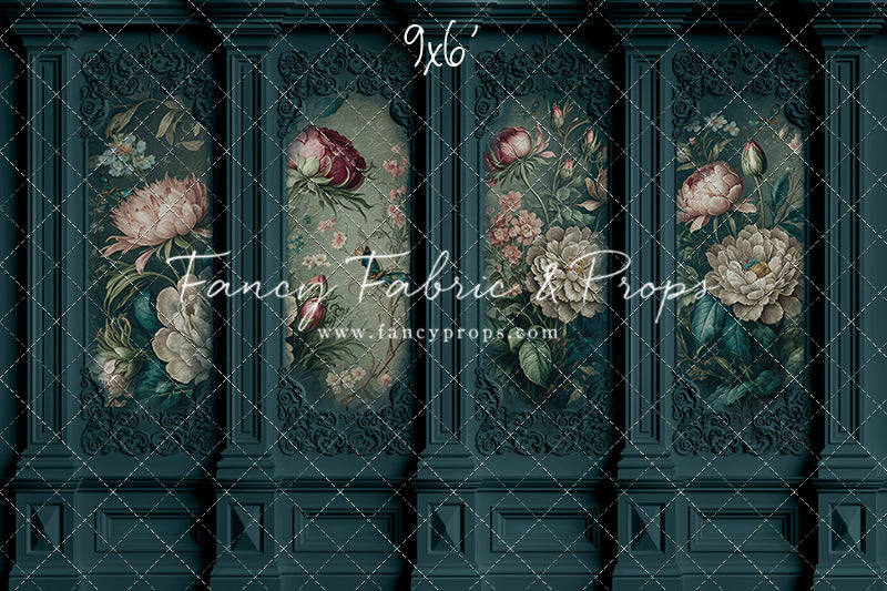 Teal Floral Victorian Wall - With Sweep Option