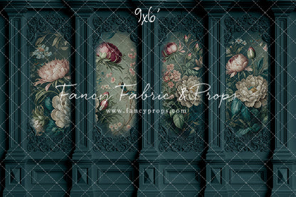 Teal Floral Victorian Wall - With Sweep Option