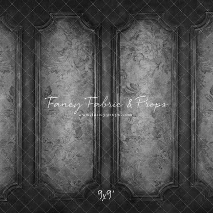 Gray Floral Wainscoting Wall