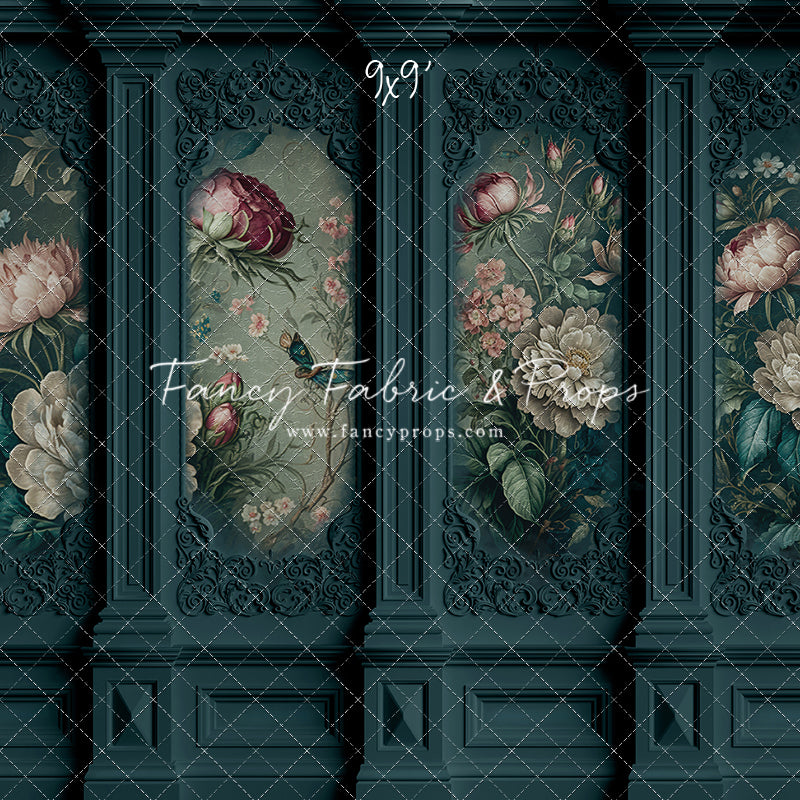Teal Floral Victorian Wall - With Sweep Option
