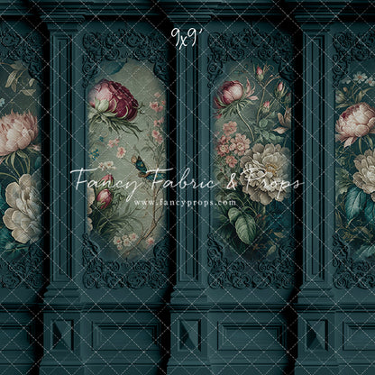 Teal Floral Victorian Wall - With Sweep Option