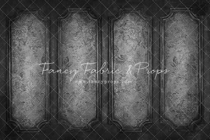 Gray Floral Wainscoting Wall