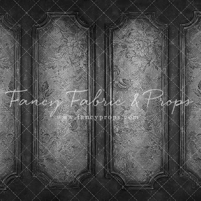 Gray Floral Wainscoting Wall