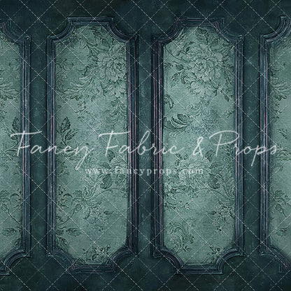 Teal Floral Wainscoting Wall