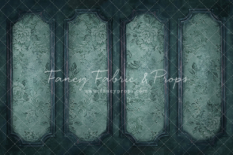 Teal Floral Wainscoting Wall