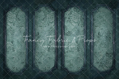 Teal Floral Wainscoting Wall